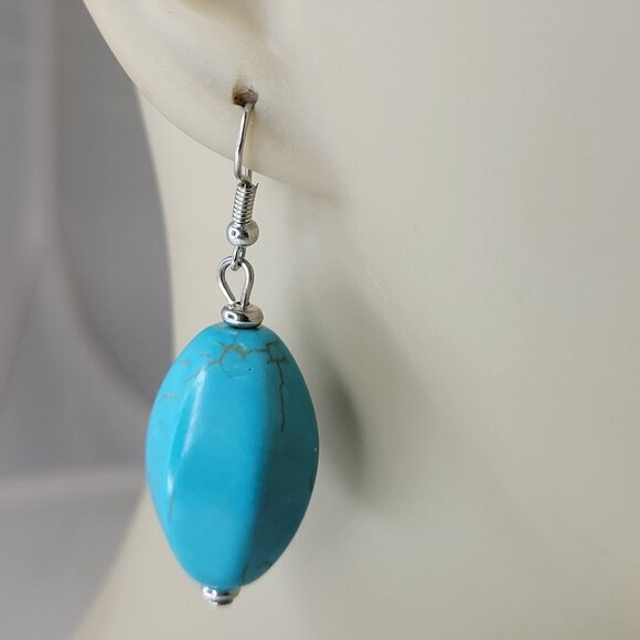 Turquoise Oval Faceted Drop Earrings - Picture 12 of 13